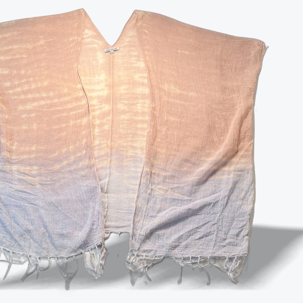 Tiare Hawaii Cover Up Revolve Kimono Wrap Ombre Tie Dye Fringe Blue Peach OS